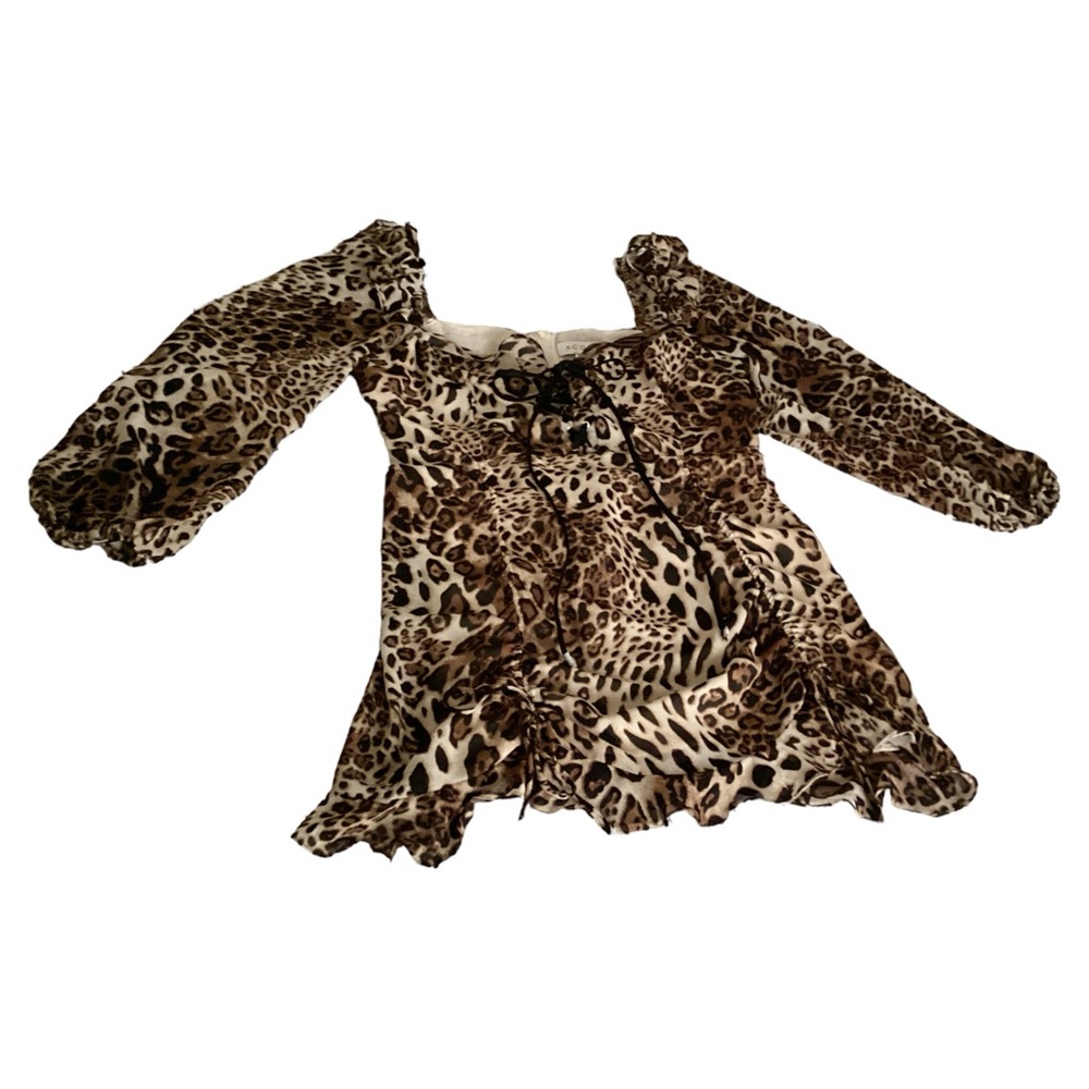 Acoa Women’s Long Sleeves Lace Up Ruffle Leopard Print Mini Dress Size Large